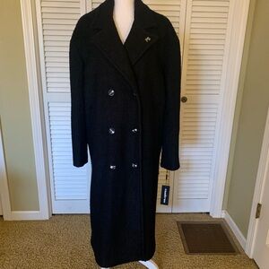 Karl Lagerfeld Black Double-Breasted Wool Blend Boucle Long Coat Size M NWT